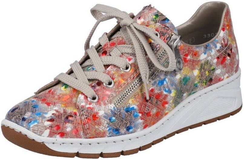 Rieker Sneakers met sleehak met bloemenprint vrijetijdsschoen halfhoge schoen veterschoen