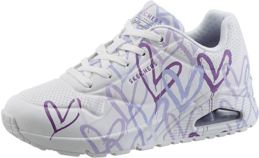 Skechers Sneakers met sleehak UNO-SPREAD THE LOVE vrijetijdsschoen lage schoen veterschoen met opvallende graffiti-print