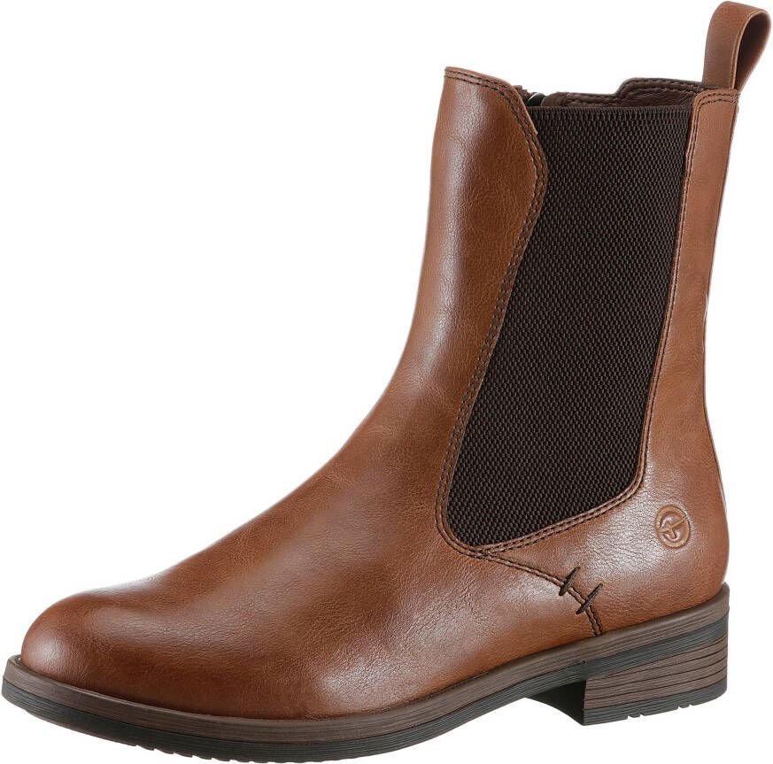 Tamaris Chelsea-boots hakken enkellaars zakelijke schoen met t-logo-decoratie