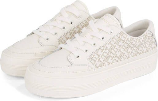 Tommy Hilfiger Plateausneakers VULC LEATHER SNEAKER MONOGRAM vrijetijdsschoen lage schoen veterschoen met allover logoprint