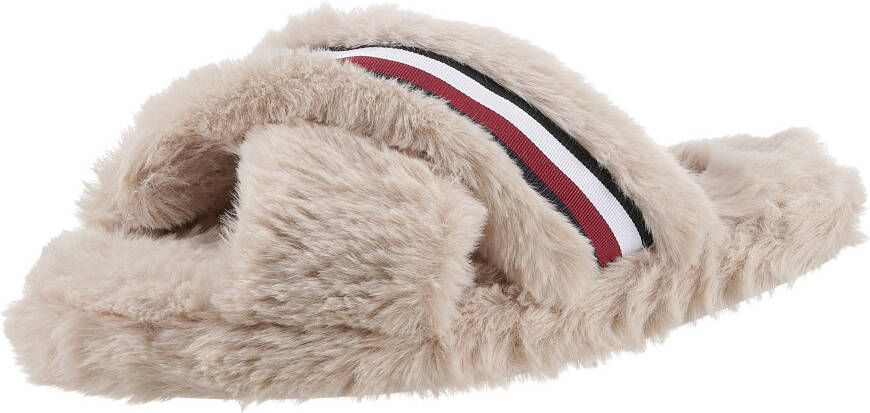 Tommy Hilfiger Pluchen pantoffels FUR CROSS STRAP HOME SLIPPER