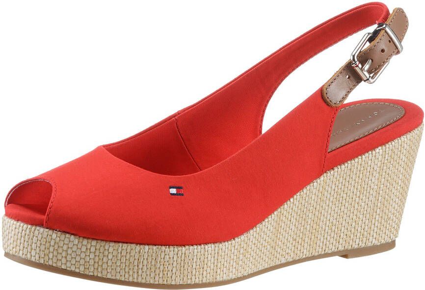 Tommy Hilfiger Sandaaltjes ICONIC ELBA SLING BACK WEDGE zomerschoen sandaal keilhak met jute bekleding