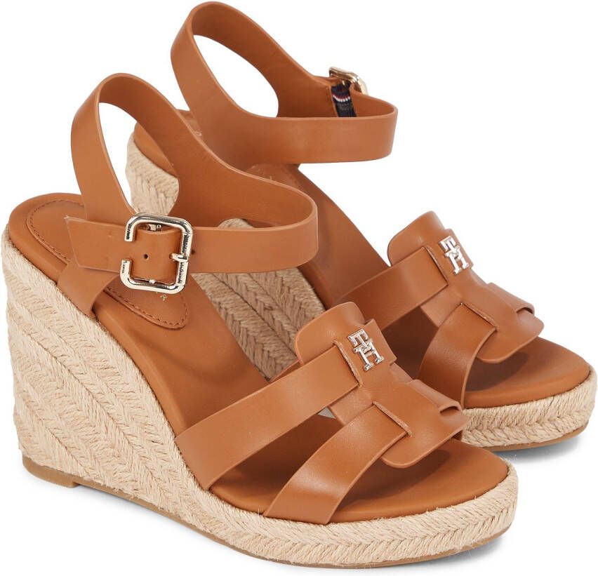 Tommy Hilfiger Sleehaksandaaltjes ESPADRILLE HIGH WEDGE LEATHER zomerschoen sandaal keilhak met verstelbare bandjes