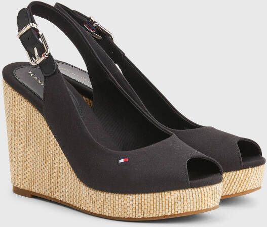 Tommy Hilfiger Sleehaksandaaltjes ICONIC ELENA SLING BACK WEDGE zomerschoen sandaal keilhak met verstelbare gesp