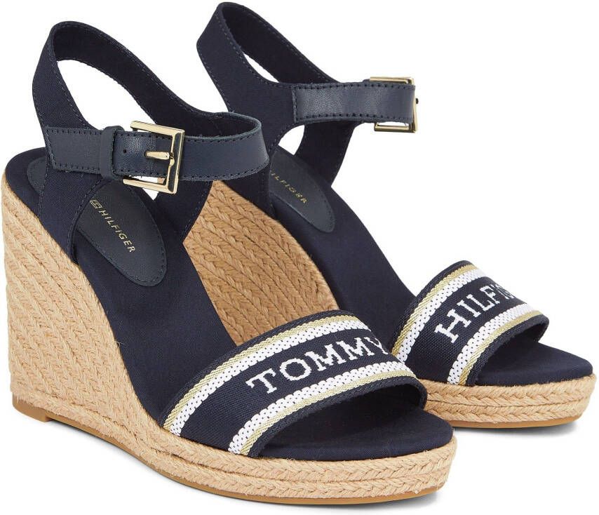 Tommy Hilfiger Sleehaksandaaltjes MONO WEBBING HIGH WEDGE SANDAL