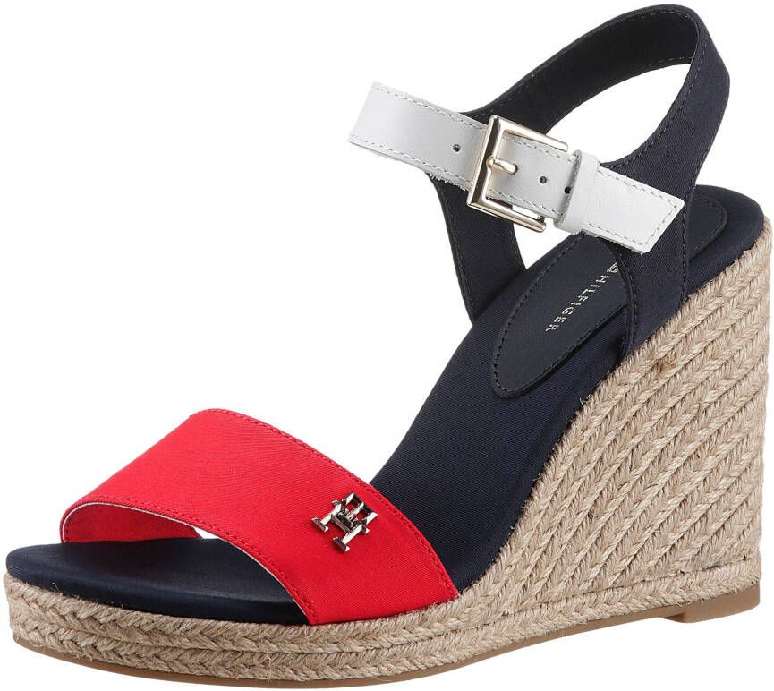 Tommy Hilfiger Sleehaksandaaltjes STRIPES WEDGE SANDAL zomerschoen sandaal keilhak met verstelbare bandjes