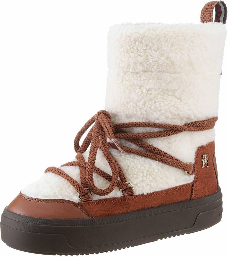 Tommy Hilfiger Snowboots LACE-UP FAUX SHEARLING SNOWBOOT plateau winterlaarzen sneeuwlaarzen met opgezette veters