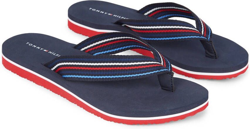 Tommy Hilfiger Teenslippers TH STRIPES BEACH SANDAL zomerschoen slippers poolslides met kleurrijke strepen