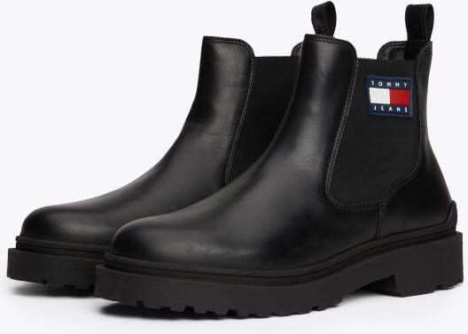 TOMMY JEANS Chelsea-boots TJM LEATHER CHELSEA BOOT hakken zakelijke mode instaplaarzen enkellaars breedte g