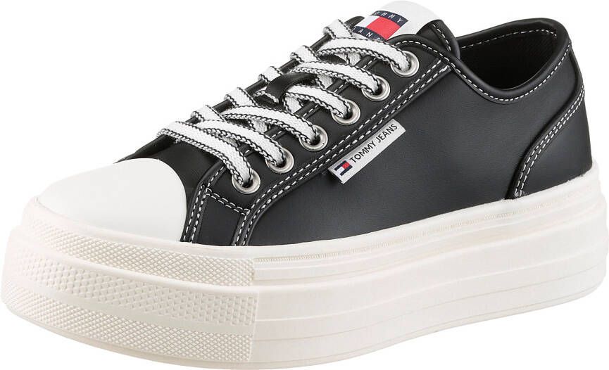 TOMMY JEANS Plateausneakers TJW FOXING VULC LC LEATHER vrijetijdsschoen lage schoen veterschoen contrast-veters