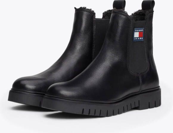 Tommy Jeans Chelsea boots van leer met elastische inzet