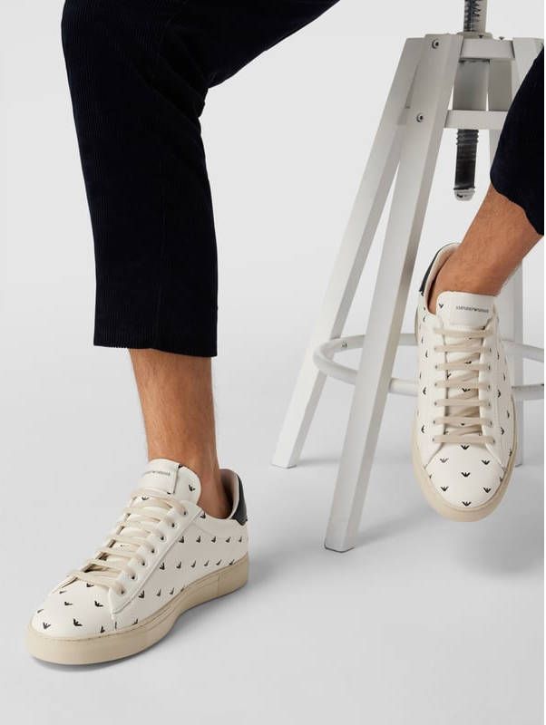 Emporio Armani Sneakers van leer met all-over logo