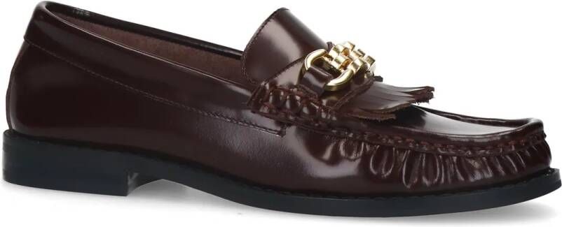 Sacha Bruine leren loafers met goudkleurige chain