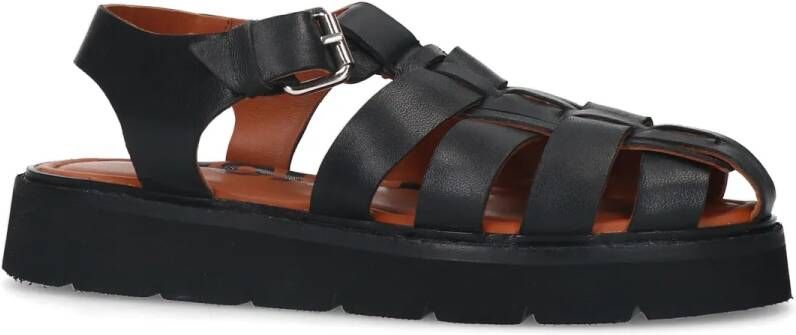 Sacha Zwarte leren chunky sandalen