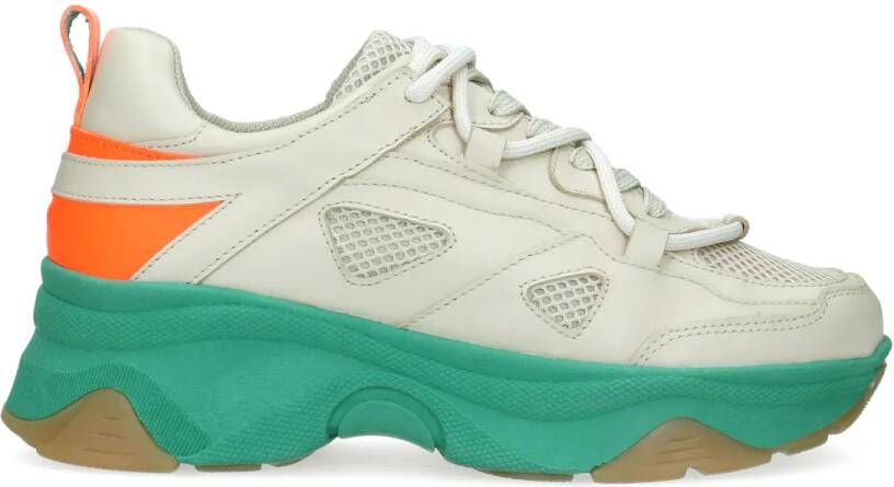 Sacha Beige leren platform sneakers met groene zool