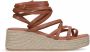 Sacha Dames Cognac leren plateau sandalen met strikveters - Thumbnail 2