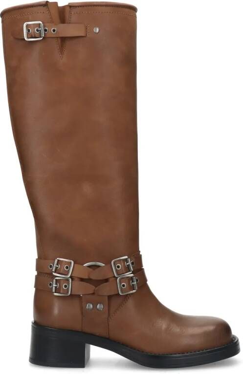 Sacha Cognac wide fit buckle biker boots