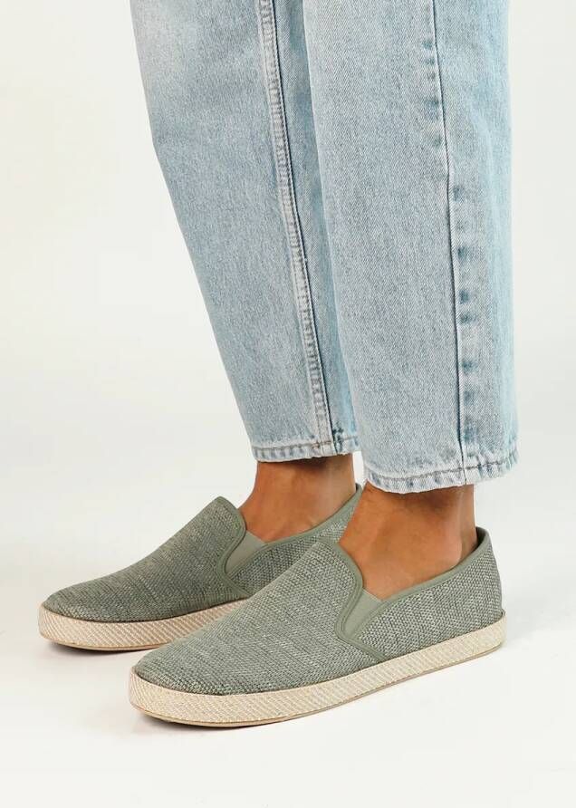 Sacha Groene canvas loafers met geweven touwzool