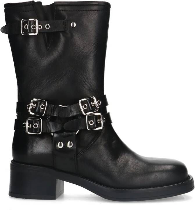 Sacha Zwarte buckle biker enkelboots