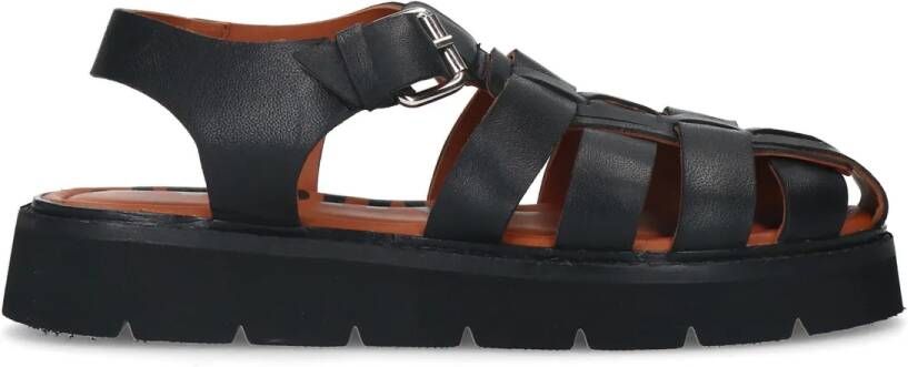 Sacha Zwarte leren chunky sandalen