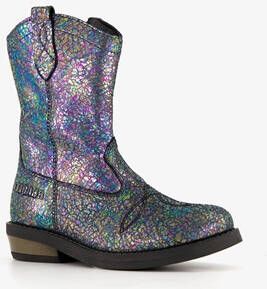 Braqeez leren meisjes western boots zwart metallic