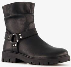 Groot leren meisjes biker boots zwart