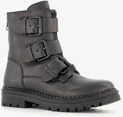 Groot leren meisjes biker boots zwart