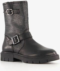 Groot leren meisjes biker boots zwart