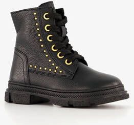 Groot leren meisjes veterboots met studs zwart