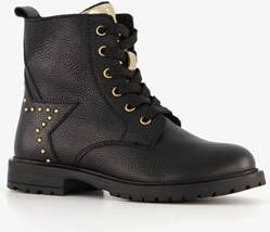 Groot leren meisjes veterboots met studs zwart