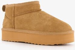 Hush Puppies suede dames enkellaarsjes cognac