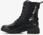 Softline dames veterboots met croco reliëf Zwart - Thumbnail 2