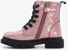 TwoDay leren meisjes veterboots roze glitters