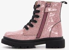 TwoDay leren meisjes veterboots met glitter roze