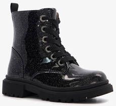 TwoDay leren meisjes veterboots met glitter zwart