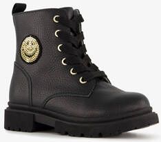 TwoDay leren meisjes veterboots zwart met smiley