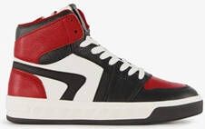 Groot hoge leren jongens sneakers rood zwart