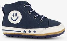 Groot leren babyschoenen blauw met smiley