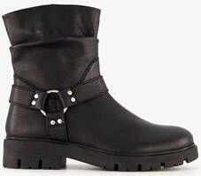 Groot leren meisjes biker boots zwart