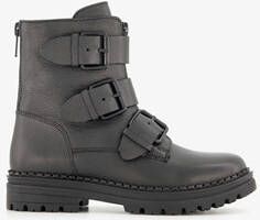 Groot leren meisjes biker boots zwart