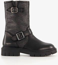 Groot leren meisjes biker boots zwart