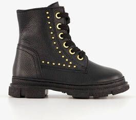 Groot leren meisjes veterboots met studs zwart