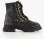 Groot leren meisjes veterboots met studs zwart - Thumbnail 1