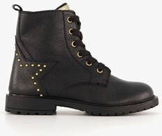 Groot leren meisjes veterboots met studs zwart