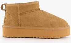 Hush Puppies suede dames enkellaarsjes cognac Echt leer