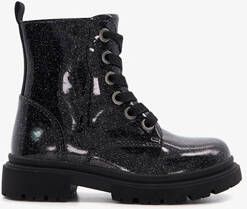 TwoDay leren meisjes veterboots met glitter zwart