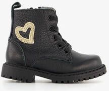 TwoDay leren meisjes veterboots zwart met hartje