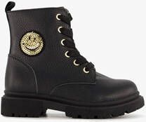 TwoDay leren meisjes veterboots zwart met smiley