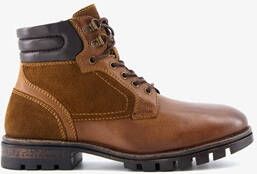 Van Beers leren heren veterboots cognac met suede