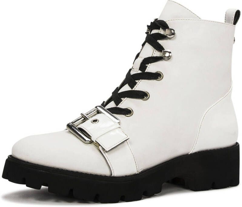 Steve Madden Vixie Leren Bikerlaarzen Veterboots Wit